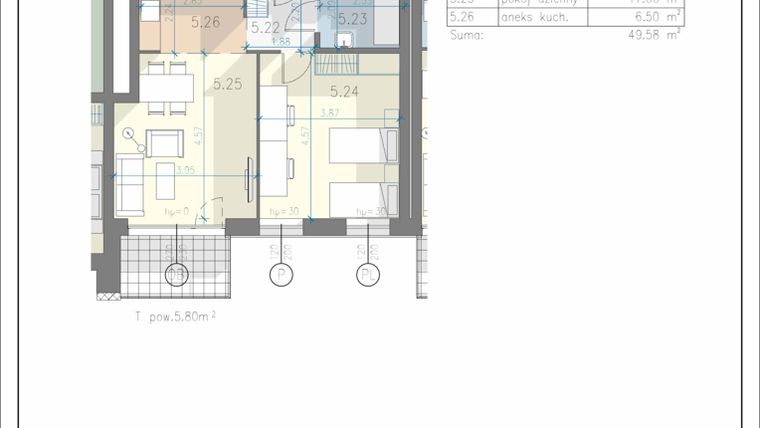 Rzut - Mieszkanie na sprzedaż 2 pokoje o powierzchni 49,58 m² - numer 36 w Residence Przewóz 41