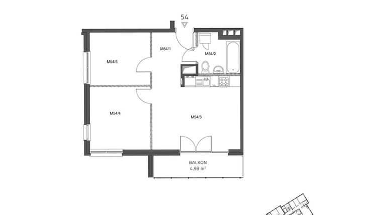 Rzut - Mieszkanie na sprzedaż 3 pokoje o powierzchni 50,44 m² - numer 54 w Wzgórze Krzemionki II