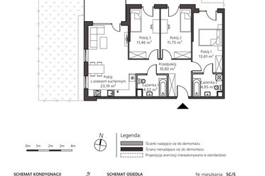 Rzut - Mieszkanie na sprzedaż 4 pokoje o powierzchni 80,18 m² - numer 5C/5 w Nowy Goszyn