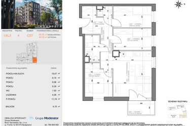 Rzut - Mieszkanie na sprzedaż 4 pokoje o powierzchni 64,02 m² - numer I-C57 w Industria etap I-D oraz I-C
