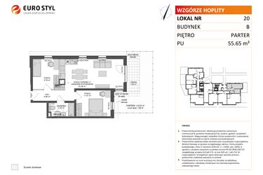 Rzut - Mieszkanie na sprzedaż 3 pokoje o powierzchni 55,65 m² - numer B.20 w Wzgórze Hoplity etap II
