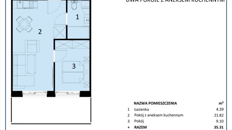 Rzut - Mieszkanie na sprzedaż 2 pokoje o powierzchni 35,31 m² - numer C.005 w Perłowa Przystań - Sianożęty - etap III