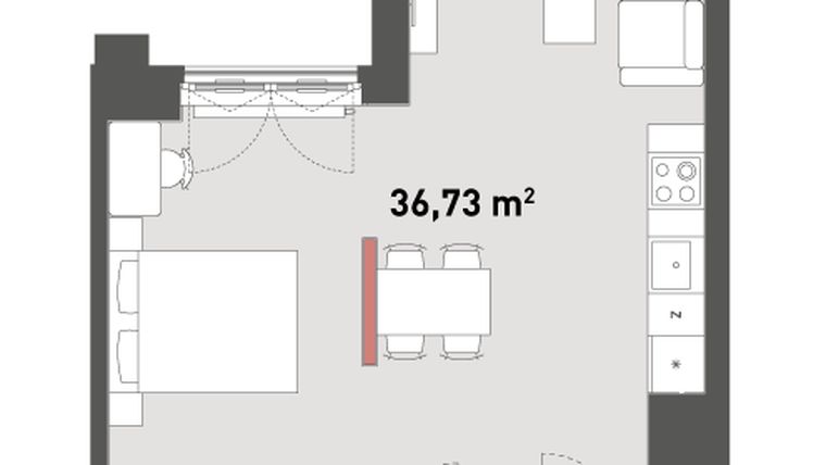 Rzut - Mieszkanie na sprzedaż 1 pokój o powierzchni 41,91 m² - numer A.08.08 w Żelazna 54