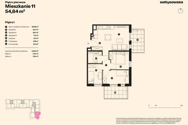 Rzut - Mieszkanie na sprzedaż 4 pokoje o powierzchni 53,64 m² - numer 11 w Sołtysowska