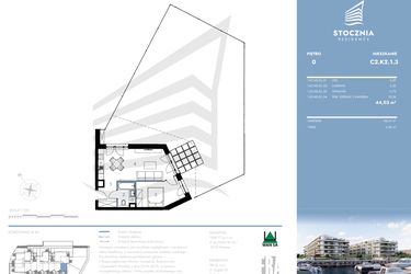Rzut - Mieszkanie na sprzedaż 2 pokoje o powierzchni 44,03 m² - numer C2.K2.1.3 w Stocznia Residence