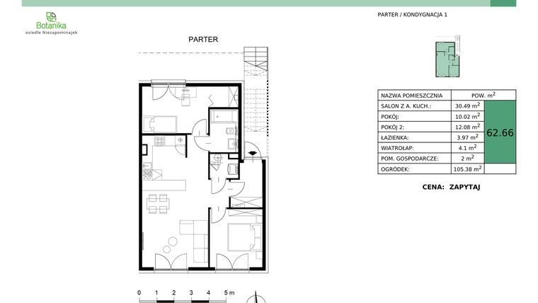 Rzut - Mieszkanie na sprzedaż 3 pokoje o powierzchni 62,66 m² - numer 32-M1 w Osiedle Niezapominajek