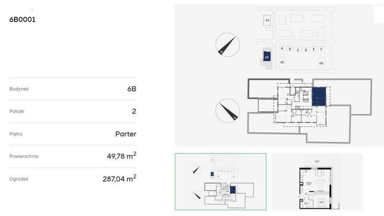 Rzut - Mieszkanie na sprzedaż 2 pokoje o powierzchni 49,78 m² - numer 6B0001 w Jaśminowy Mokotów etap VI