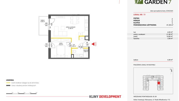 Rzut - Mieszkanie na sprzedaż 2 pokoje o powierzchni 41,3 m² - numer 79 w Nova Viva Garden 7