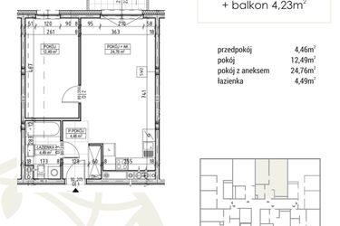 Rzut - Mieszkanie na sprzedaż 2 pokoje o powierzchni 46,2 m² - numer A1.01.11 w Zakątek Flora