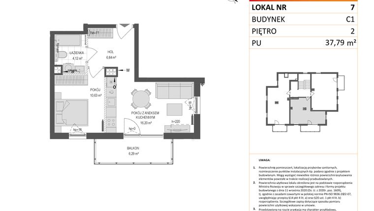 Rzut - Mieszkanie na sprzedaż 2 pokoje o powierzchni 37,79 m² - numer C1.7 w Gdańskie Zacisze
