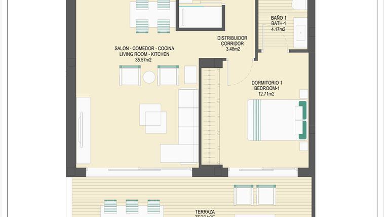 Rzut - Mieszkanie na sprzedaż 3 pokoje o powierzchni 90,54 m² - numer B61C w Arrecife by UrbinCasa