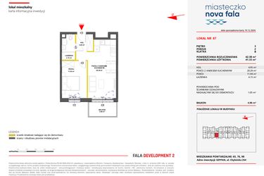 Rzut - Mieszkanie na sprzedaż 2 pokoje o powierzchni 42,38 m² - numer 87 w Miasteczko Nova Fala