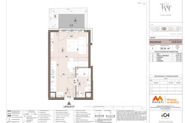 Rzut - Mieszkanie na sprzedaż 1 pokój o powierzchni 26,34 m² - numer B.00.07 w Takt Lirników