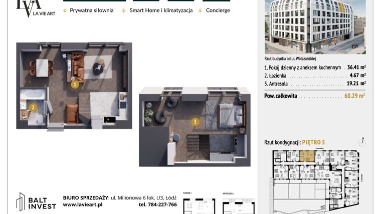 Rzut - Mieszkanie na sprzedaż 2 pokoje o powierzchni 60,29 m² - numer M5.2 w La Vie Art