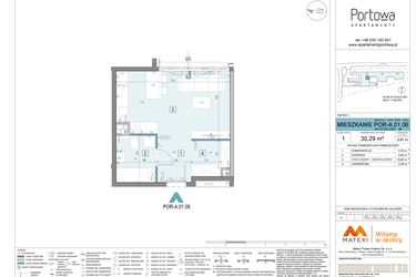 Rzut - Mieszkanie na sprzedaż 1 pokój o powierzchni 30,29 m² - numer A.01.06 w Apartamenty Portowa