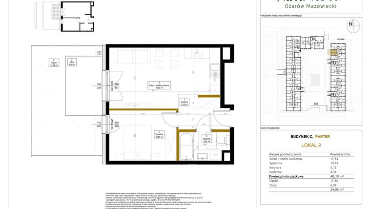 Rzut - Mieszkanie na sprzedaż 2 pokoje o powierzchni 40,19 m² - numer 2 w Aura Nova etap II