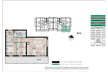 Rzut - Mieszkanie na sprzedaż 3 pokoje o powierzchni 61,4 m² - numer B14 w Lwowska 14