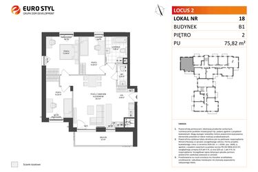 Rzut - Mieszkanie na sprzedaż 4 pokoje o powierzchni 75,82 m² - numer 18 w Locus 2