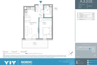 Rzut - Mieszkanie na sprzedaż 2 pokoje o powierzchni 41,82 m² - numer 1.3.3.03 w Nordic Powstańców Śląskich