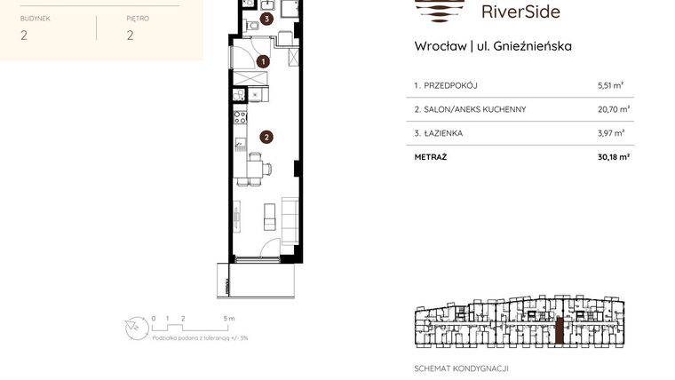 Rzut - Mieszkanie na sprzedaż 1 pokój o powierzchni 30,18 m² - numer 2.A.2.02 w Murapol RiverSide