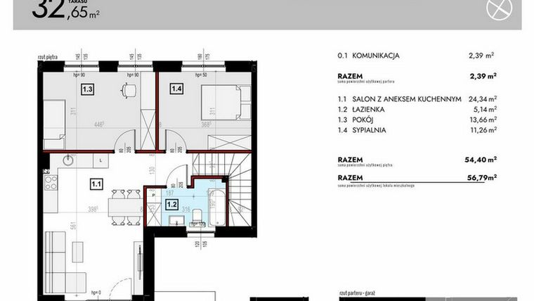Rzut - Mieszkanie na sprzedaż 3 pokoje o powierzchni 73,7 m² - numer L6/2 w Osiedle Malarska etap VII
