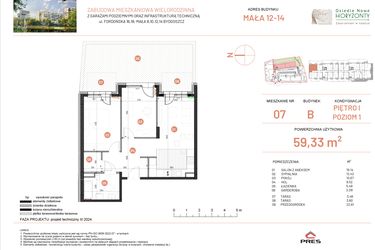 Rzut - Mieszkanie na sprzedaż 3 pokoje o powierzchni 59,33 m² - numer 12.7 w Osiedle Nowe Horyzonty etap III