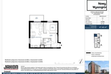 Rzut - Mieszkanie na sprzedaż 2 pokoje o powierzchni 47,48 m² - numer C2.B52 w Nowy Wyszogród etap II