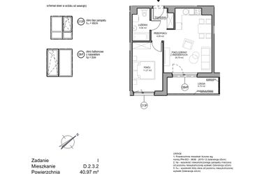 Rzut - Mieszkanie na sprzedaż 2 pokoje o powierzchni 40,97 m² - numer D.2.3.2 w Rumia Centralna