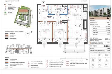 Rzut - Mieszkanie na sprzedaż 3 pokoje o powierzchni 59,06 m² - numer A41 w ulica Staszica bud. A