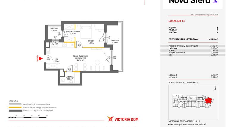 Rzut - Mieszkanie na sprzedaż 2 pokoje o powierzchni 45,89 m² - numer 14 w Miasteczko Nova Sfera 4