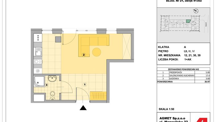Rzut - Mieszkanie na sprzedaż 1 pokój o powierzchni 28,28 m² - numer 12 w Stalowa 65