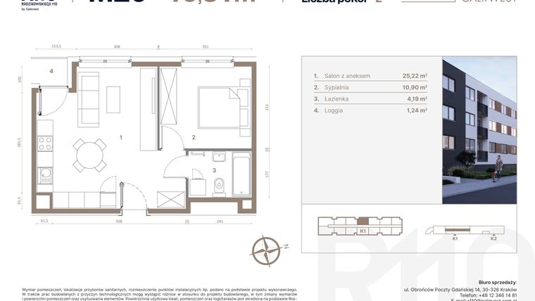 Rzut - Mieszkanie na sprzedaż 2 pokoje o powierzchni 40,31 m² - numer 20 w Radzikowskiego 110