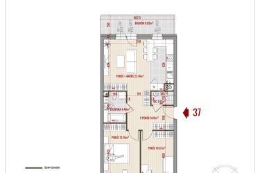 Rzut - Mieszkanie na sprzedaż 3 pokoje o powierzchni 64,18 m² - numer 37 w Zalesie