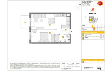 Rzut - Mieszkanie na sprzedaż 2 pokoje o powierzchni 41,08 m² - numer C.12 w Osiedle Rapsodia etap 2