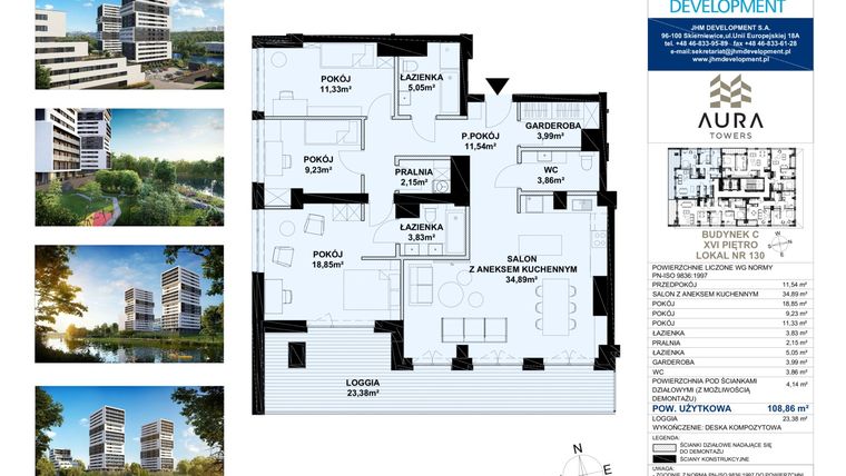Rzut - Mieszkanie na sprzedaż 4 pokoje o powierzchni 109,31 m² - numer C.16.130 w Aura Towers