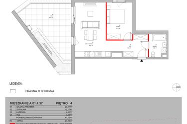 Rzut - Mieszkanie na sprzedaż 2 pokoje o powierzchni 47,72 m² - numer A.01.4.37 w Warszawska 58A