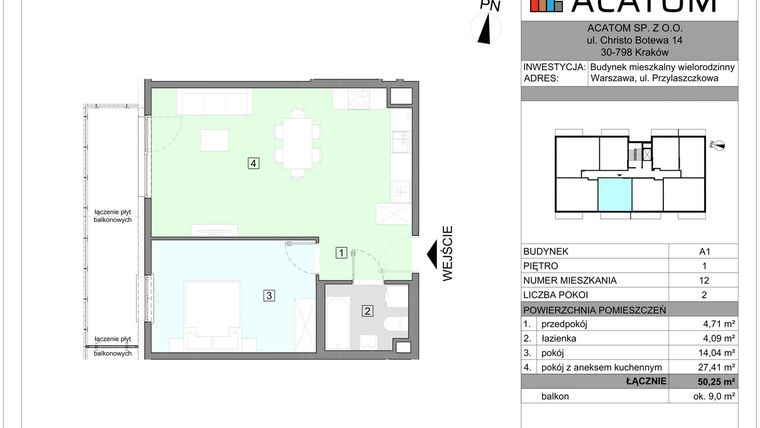 Rzut - Mieszkanie na sprzedaż 2 pokoje o powierzchni 50,25 m² - numer A1.12 w Wawer Go 2.0