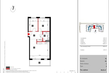 Rzut - Mieszkanie na sprzedaż 3 pokoje o powierzchni 59,22 m² - numer 31 w Mochtyńska 56