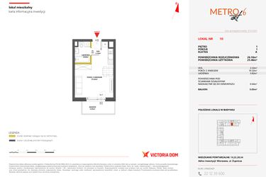 Rzut - Mieszkanie na sprzedaż 1 pokój o powierzchni 26,1 m² - numer 10 w Metro Art 6