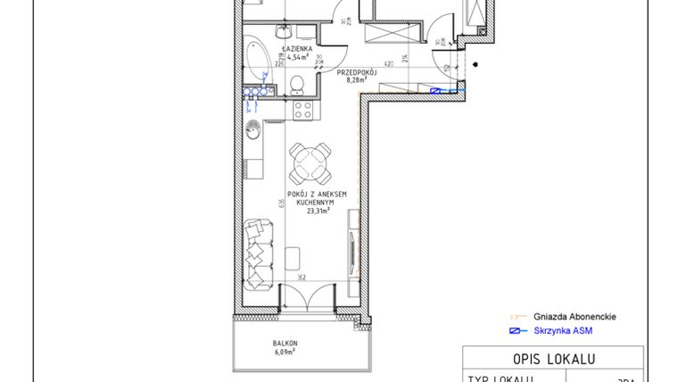Rzut - Mieszkanie na sprzedaż 3 pokoje o powierzchni 60,48 m² - numer 29 w Harmonia bud. M3