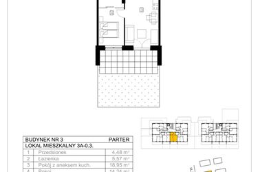Rzut - Mieszkanie na sprzedaż 2 pokoje o powierzchni 42,96 m² - numer 3A-0.3 w Gardenia Pogodno