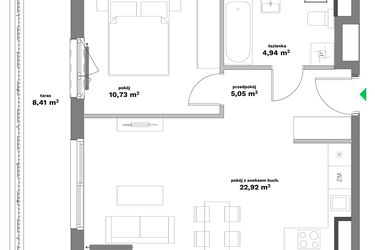 Rzut - Mieszkanie na sprzedaż 2 pokoje o powierzchni 43,64 m² - numer B1-36 w Forma Otwarta etap II