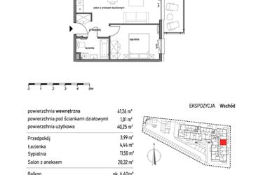 Rzut - Mieszkanie na sprzedaż 2 pokoje o powierzchni 41,26 m² - numer 2.2.3. w Dywizjonu 303