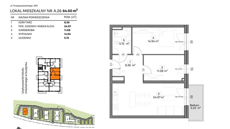 Rzut - Mieszkanie na sprzedaż 2 pokoje o powierzchni 64,5 m² - numer A.26 w Och!Widzew