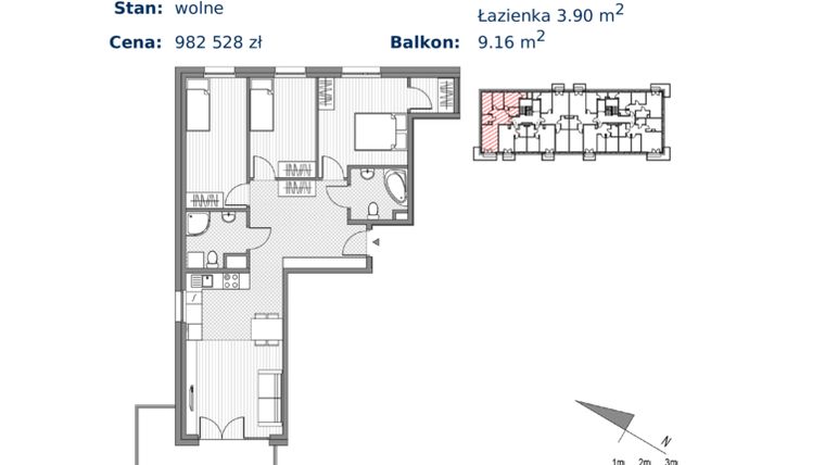 Rzut - Mieszkanie na sprzedaż 4 pokoje o powierzchni 76,76 m² - numer 35 w Glogera bud. H