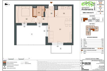 Rzut - Mieszkanie na sprzedaż 2 pokoje o powierzchni 53,36 m² - numer 37A w Ogrody Andersena