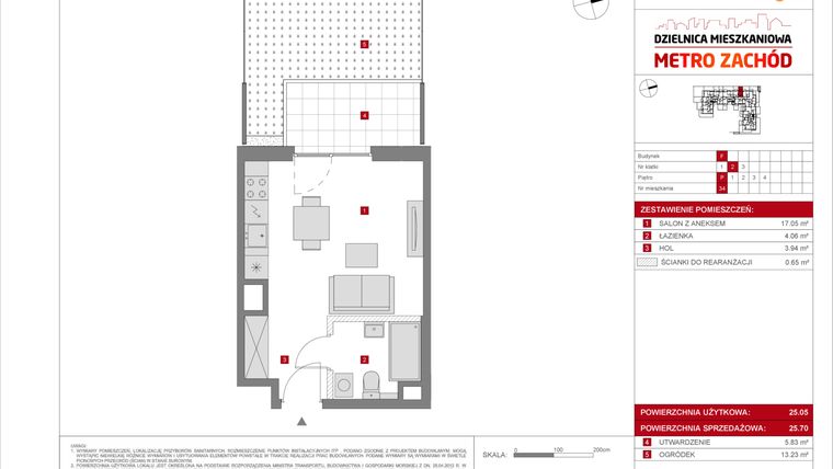 Rzut - Mieszkanie na sprzedaż 1 pokój o powierzchni 25,7 m² - numer F.34 w Dzielnica Mieszkaniowa Metro Zachód - etap 8
