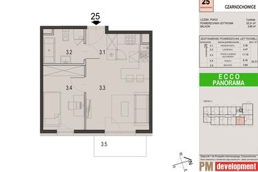 Rzut - Mieszkanie na sprzedaż 2 pokoje o powierzchni 33,31 m² - numer 25C w Ecco Panorama etap II budynki C, D