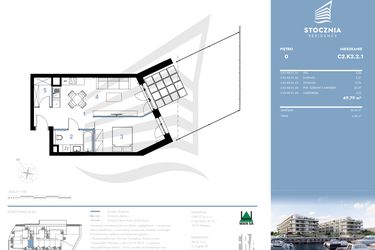 Rzut - Mieszkanie na sprzedaż 2 pokoje o powierzchni 49,79 m² - numer C2.K2.2.1 w Stocznia Residence