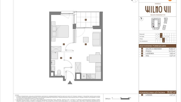 Rzut - Mieszkanie na sprzedaż 2 pokoje o powierzchni 35,62 m² - numer C.89 w Osiedle Wilno VII etap 3